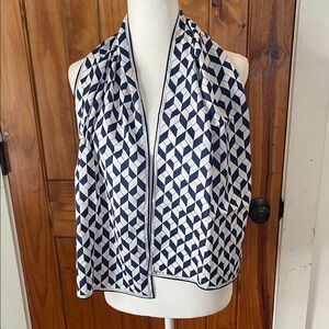 Vera Neumann Vintage Oblong Navy Blue White Geometric Print scarf Retro 70s